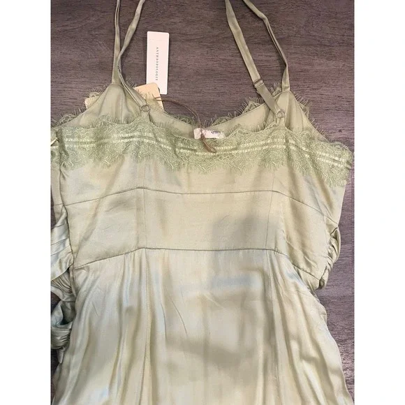 NWT Letmebe Anthropologie Sage Green Lace Trim Corset Midi Slip Dress Size M NWT Letmebe Anthropologie Sage Green Lace Trim Corset Midi Slip Dress Size M